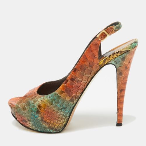 Gina Tricolor Python Open Toe Platform Slingback Pumps Size 40.5 - Gina - Modalova