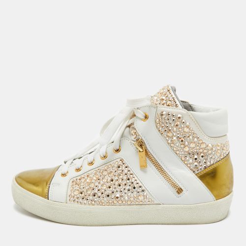 Gina White/Gold Leather Strass Embellished High Top Sneakers Size 39 - Gina - Modalova