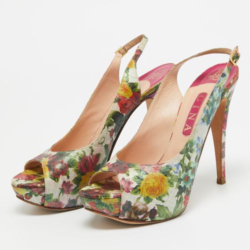Python Embossed Leather Peep Toe Slingback Pumps Size 40.5 - Gina - Modalova