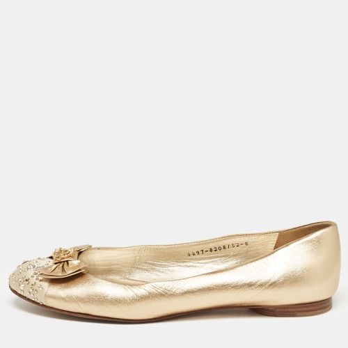 Gina Gold Leather and Crystal Embellished Satin Cap Toe Bow Ballet Flats Size 41 - Gina - Modalova