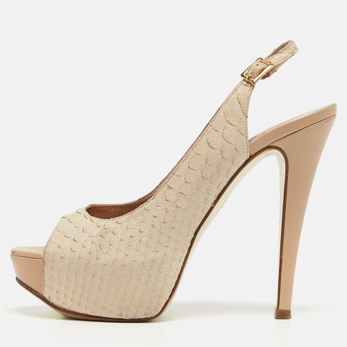 Gina Cream Python Embossed Leather Peep Toe Blake Platform Slingback Pumps Size 37 - Gina - Modalova