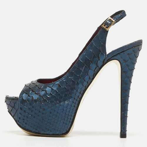 Gina Metallic Navy Blue Python Open Toe Platform Slingback Pumps Size 37.5 - Gina - Modalova