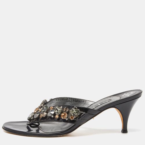 Gina Black Patent Leather Crystal Embellished Thong Slide Sandals 39.5 - Gina - Modalova