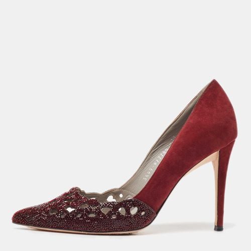 Gina Burgundy Suede Crystal Embellished Pointed Toe Pumps Size 37 - Gina - Modalova