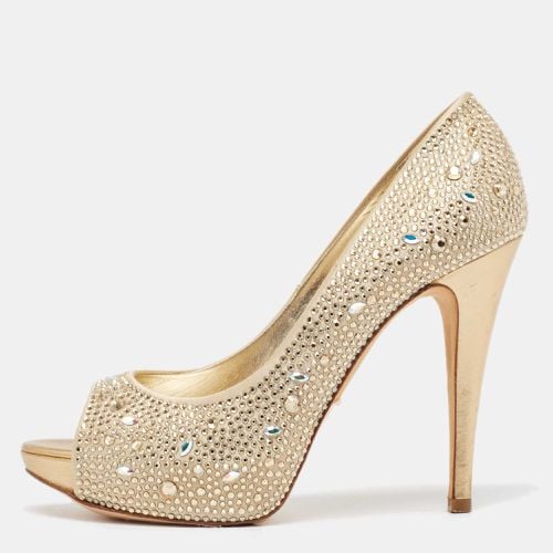 Gina Gold Crystal Embellished Satin Platform Open Toe Pumps Size 39 - Gina - Modalova