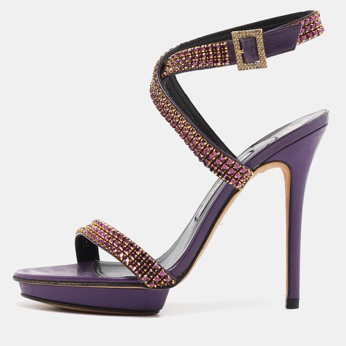 Gina Purple Leather Crystal Embellished Ankle Strap Sandals Size 38 - Gina - Modalova