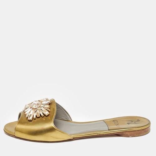 Gina Gold Leather Crystal Embellished Flat Slides Size 39 - Gina - Modalova