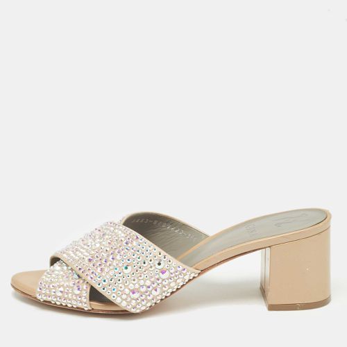 Gina Beige Crystal Embellished Satin Slide Sandals Size 39.5 - Gina - Modalova