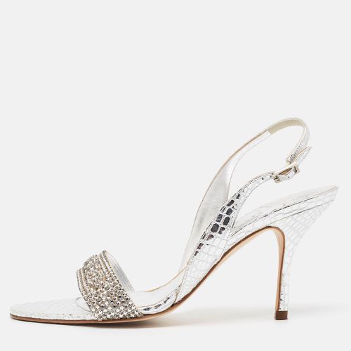 Gina Silver Python Embossed Leather Slingback Sandals Size 39 - Gina - Modalova