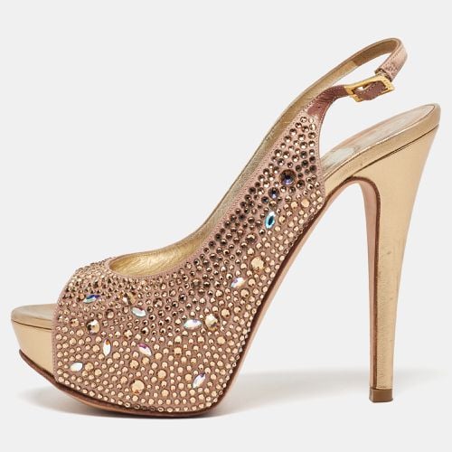 Gina Rose Gold Satin Crystal Embellished Platform Peep Toe Slingback Sandals Size 36 - Gina - Modalova