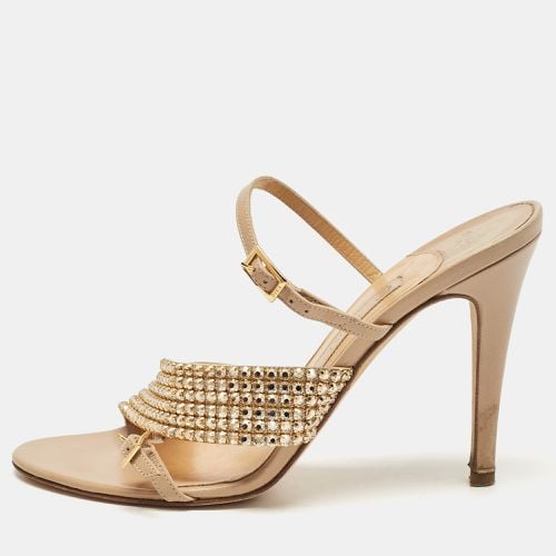 Gina Beige Leather Crystal Embellished Ankle Strap Sandals Size 38.5 - Gina - Modalova