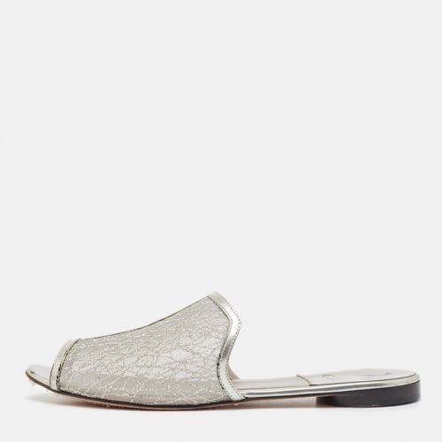 Gina Metallic Grey Glitter Mesh Flat Slides Size 40.5 - Gina - Modalova