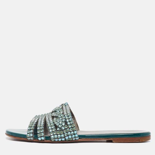 Gina Green Leather and Patent Crystal Embellished Flat Slides Size 36 - Gina - Modalova