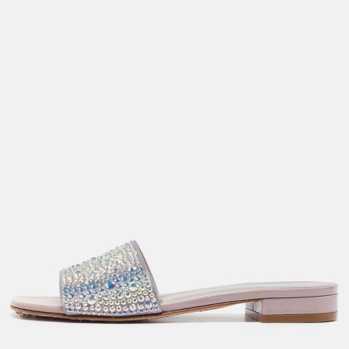 Gina Grey/Purple Leather Crystal Embellished Flat Slides Size 37.5 - Gina - Modalova