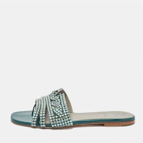 Gina Blue Crystal Embellished Leather Thong Flat Slides Size 39 - Gina - Modalova