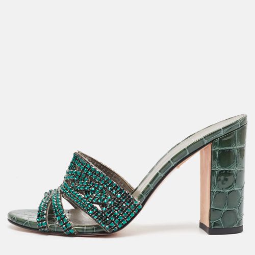 Gina Green Croc Embossed Leather Slide Sandals Size 39 - Gina - Modalova