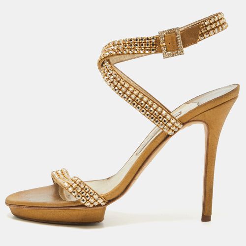 Gina Gold Crystal Embellished Suede Ankle Wrap Sandals Size 39 - Gina - Modalova