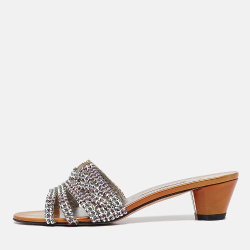 Gina Silver Patent and Leather Crystal Embellished Slide Sandals Size 39 - Gina - Modalova