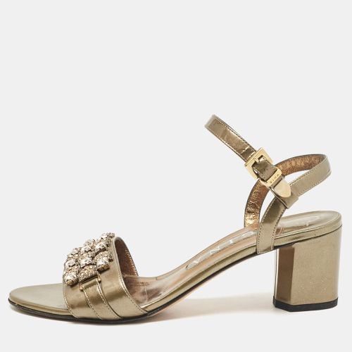 Gina Brown Patent Leather Crystal Embellished Ankle Strap Sandals Size 38.5 - Gina - Modalova