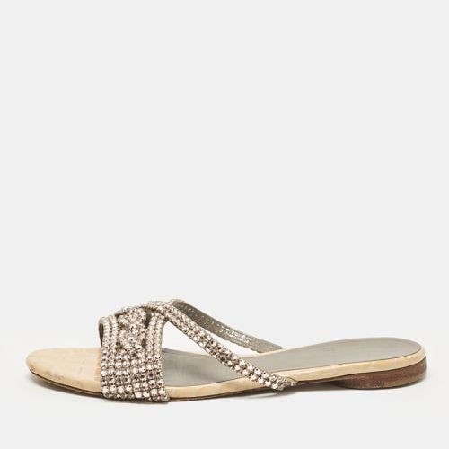 Gina Pink/Beige Crystal Embellished Leather Flat Slides Size 38.5 - Gina - Modalova