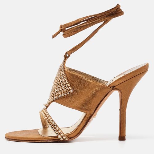 Gina Gold Textured Suede Crystal Embellished Ankle Tie Sandals Size 39 - Gina - Modalova