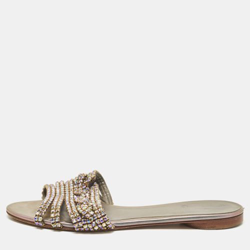 Gina Metallic Crystal Embellished Leather Flat Slides Size 38.5 - Gina - Modalova