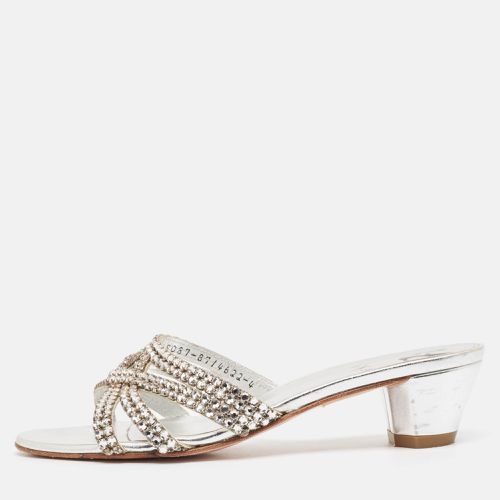 Gina Silver Leather Crystal Embellished Gabriella Slide Sandals Size 37 - Gina - Modalova