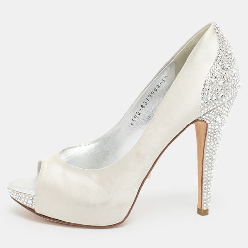 Satin Crystal Embellished Peep Toe Pumps Size 38.5 - Gina - Modalova