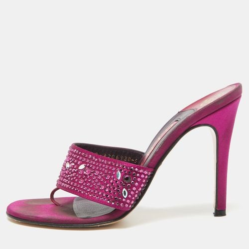 Gina Magenta Pink Satin Crystal Embellished Slide Sandals Size 38 - Gina - Modalova