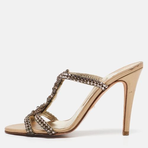 Gina Pink/Gold Crystal Embellished Leather Slide Sandals Size 38 - Gina - Modalova