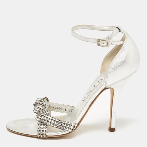 Gina Silver Leather Crystal Embellished Ankle Strap Sandals Size 38.5 - Gina - Modalova