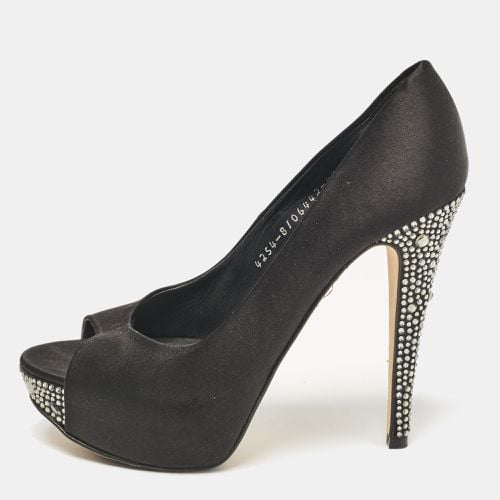 Gina Black Satin Crystal Embellished Peep Toe Pumps Size 37.5 - Gina - Modalova