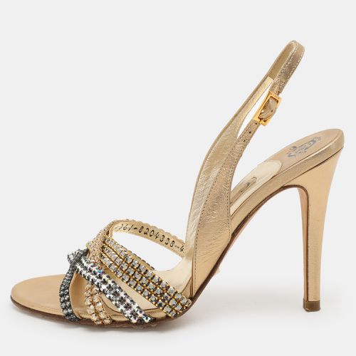 Gina Gold Leather Crystal Embellished Slingback Sandals Size 37 - Gina - Modalova