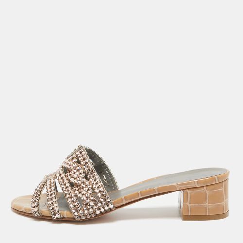 Gina Beige Leather Crystal Embellished Slide Sandals Size 36 - Gina - Modalova