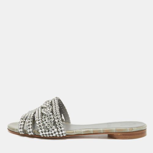 Gina Grey Leather Crystal Embellished Flat Slide Sandals Size 36 - Gina - Modalova