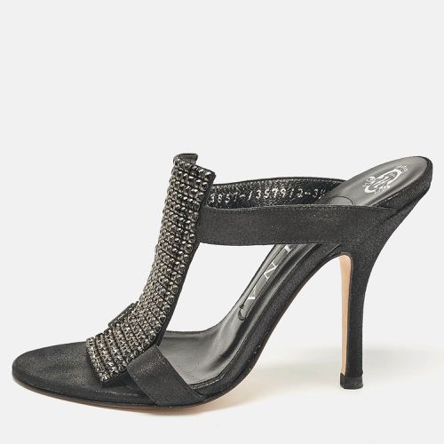 Gina Black Nubuck Leather Crystal Embellished Slide Sandals Size 36.5 - Gina - Modalova