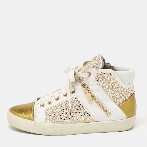 Gina White/Gold Leather Crystal Embellished High Top Sneakers Size 39 - Gina - Modalova