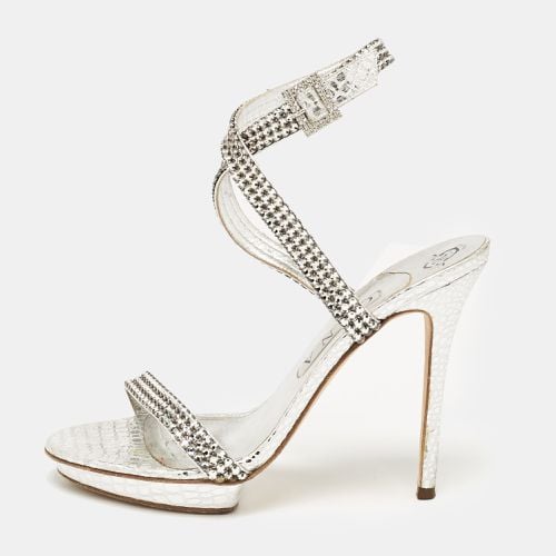 Gina Grey Leather Crystal Embellished Ankle Strap Sandals Size 40 - Gina - Modalova