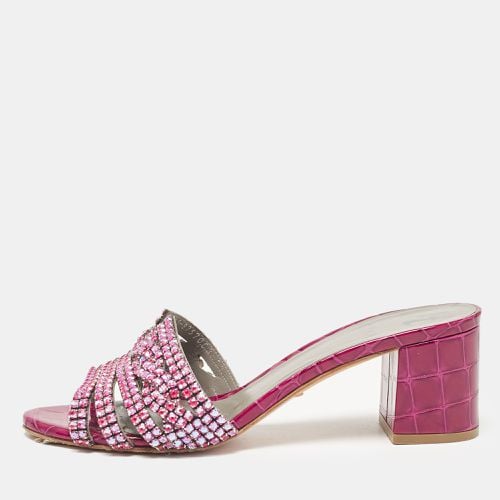 Gina Purple Crystal Embellished Leather Slide Sandals Size 38 - Gina - Modalova