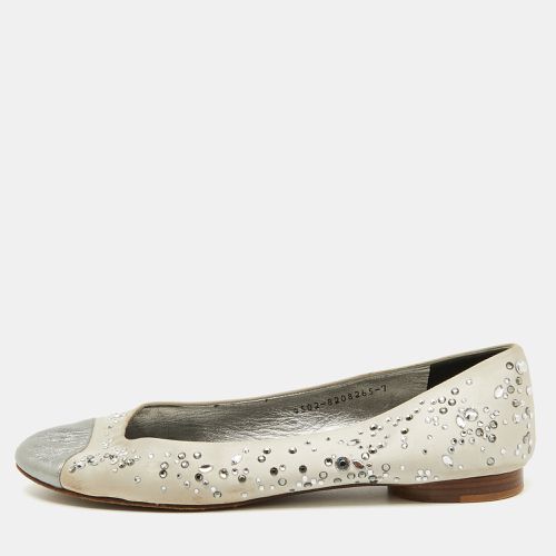 Gina Light Grey/Silver Satin and Leather Crystal Embellished Ballet Flats Size 40 - Gina - Modalova