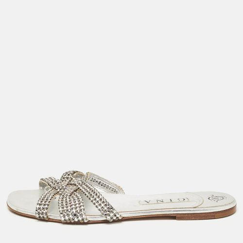 Gina Silver Leather Crystal Embellished Flat Sandals Size 41.5 - Gina - Modalova