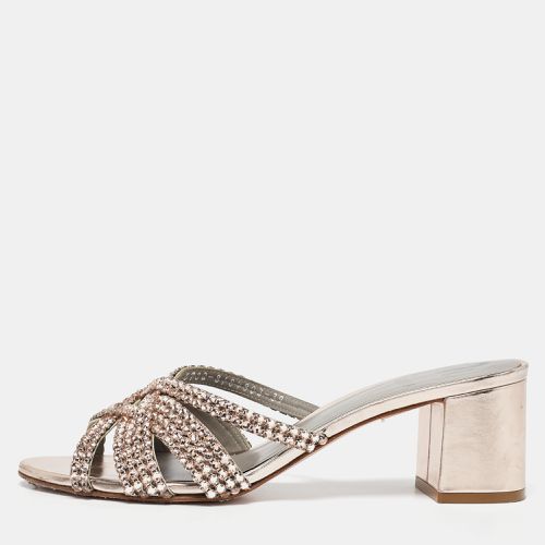 Gina Rose Gold Leather Crystal Embellished Dexie Slide Sandals Size 39 - Gina - Modalova