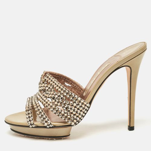 Gina Rose Gold Leather Crystal Embellished Slide Sandals Size 38 - Gina - Modalova