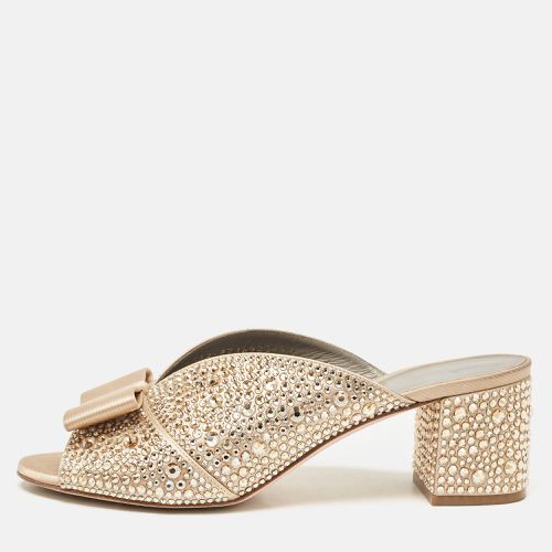 Gina Gold Satin Crystal Embellished Bourdin Mules Size 40 - Gina - Modalova