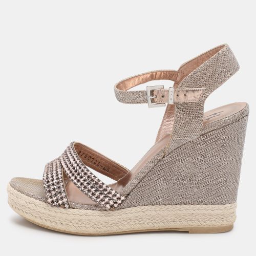 Gina Silver/Rose Gold Lame Fabric and Leather Wedge Espadrille Sandals Size 39.5 - Gina - Modalova