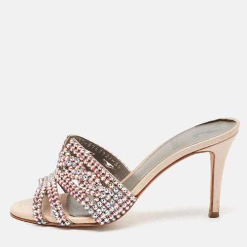 Gina Beige Leather Crystal Embellished Slide Sandals Size 36.5 - Gina - Modalova