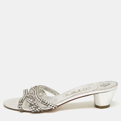 Gina Silver Leather Crystal Embellished Slide Sandals Size 39 - Gina - Modalova