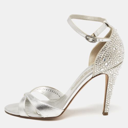 Gina Silver Leather Crystals Embellished Ankle Strap Sandals Size 39.5 - Gina - Modalova