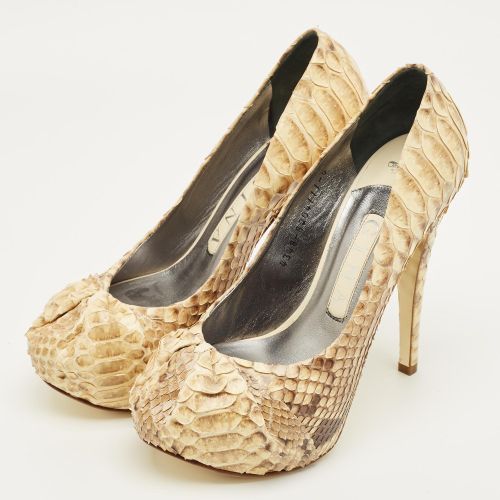 Brown Python Leather Hoodie Platform Pumps Size 37 - Gina - Modalova