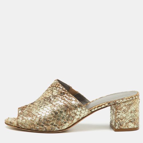 Gina Metallic Beige Snakeskin Leather Block Heel Slide Sandals Size 38 - Gina - Modalova